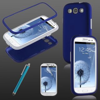Blue/white Triple Layer Hybrid Hard Case Cover for Samsung Galaxy III 