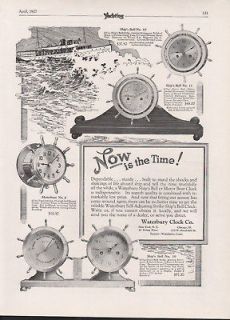 FA 1927 WATERBURY CLOCK SHIP STORM OCEAN MOTORBOAT BELL AD