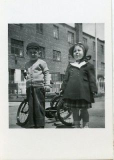   Vintage 1940s Photograph   Brother & Sister with Three Wheeled Bike