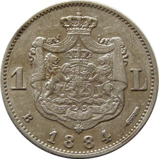 a491 ROMANIA 1 LEU 1884 KM#22 SILVER COIN aUNC