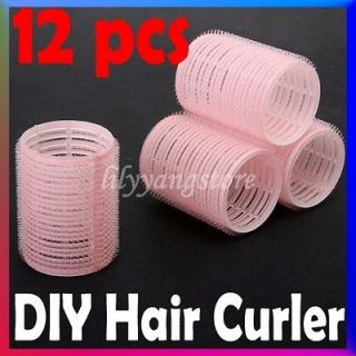 12x LARGE Velcro Cling Rollers Curlers Hair Style Salon DIY Pink 4.9cm 