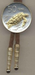   Islands 50 Tene Turtle Bolo Ties 2 Toned Gold on Silver Coin Jewelry