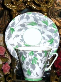 Pastel Lime Painted Art Deco Royal Grafton Tea Cup and Saucer Set