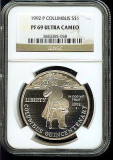 1992 P Columbus Commemorative Dollar Coin   NGC PF69 Ultra Cameo