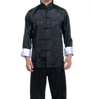 Black Red Blue New Chinese Mens Silk Kung Fu Suit Pajamas SZ M L XL 