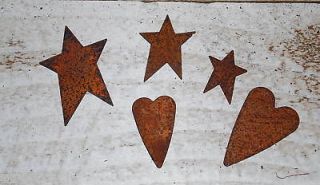 15 assorted Primitive Rusty Tin STARS & HEARTS + crafts