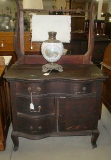 Antique Washstand with Towel Bar Rack Serpentine Front Panel Sides Old 