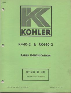1971 KOHLER SNOWMOBILE ENGINE K440 2 & RK440 2 PARTS MANUAL