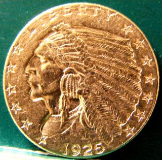 1925 D GOLD QUARTER EAGLE $2.50 INDIAN HEAD XF/AU