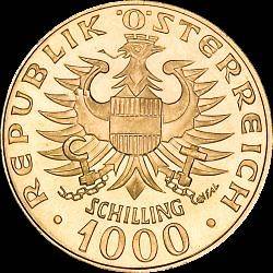 RARE GEM BRILLIANT UNC AUSTRIAN 1000 SCHILLING FINE GOLD COIN