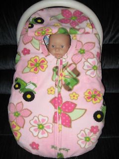   DEERE PINK DOUBLE FLEECE INFANT BABY CAR SEAT COVER WITH FULL ZIPPER