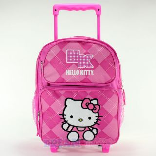   Kitty Pink Argyle 12 Small Toddler Roller Backpack   Rolling Girls