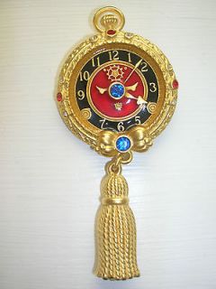 Vintage Bob Mackie Clock Time Pin Brooch Enamel Rhinestones Goldtone