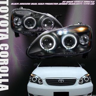 BLACK DRL LED HALO RIMS PROJECTOR HEAD LIGHTS LAMPS SIGNAL 03 08 