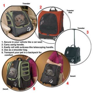 Pet Carrier Car Seat Wheeled Backpack I GO Traveler Plus Pet Gear Sage 