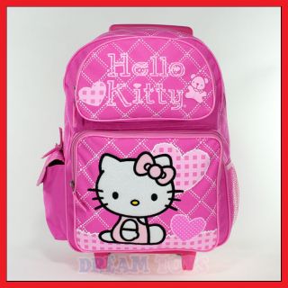   Hello Kitty Checkered Pink Roller Backpack   Rolling Girls Bag LARGE