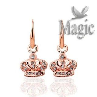   Rose Gold Electroplated CZ Rhinestone Imperial Crown Jewelry Earrings