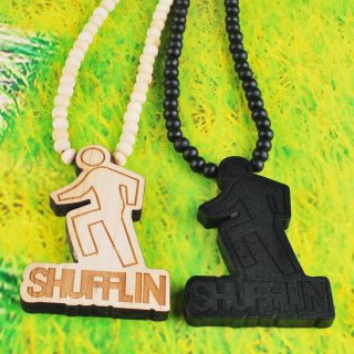 LMFAO Shufflin SHUFFLIN Pendant Wood Necklace 90CM Ball Beaded Chain 