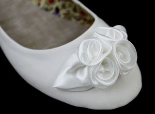 White Rose Wedding Bridal Shoes Ballerina Flat Pumps 3 4 5 6 7 7.5