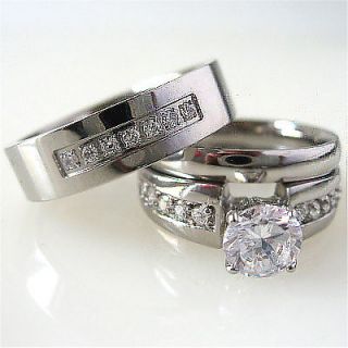   STEEL His Hers WEDDING BAND RING SET for MEN and WOMEN Brand New