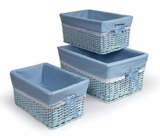 Set Blue Storage Wicker Rattan Baskets w/ Liners
