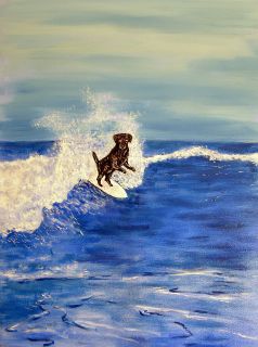BLACK LABRADOR SURFING DOG picture 11 oz. animal dog art Mug gift