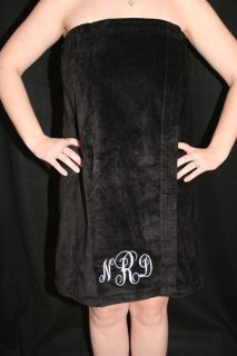 Personalized Monogrammed Black Terry Cloth Spa Shower Wrap