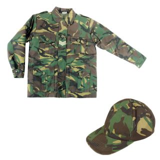 Kids Boys Army Soldier Camo Baseball Cap & Jacket Fancy Dress Up 