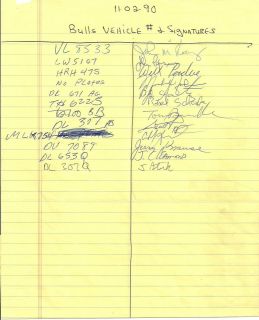 1990 Chicago Bulls PSA/DNA Team Signed Autographed Parking Sheet 
