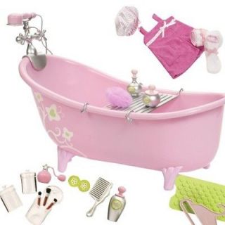 26 Piece Pink Bath Tub and Accessories Made to Fit 18 Inch American 