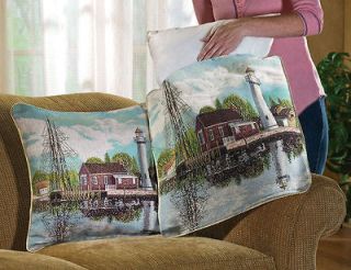 2pc Nautical Lighthouse Couch Tapestry Accent Decorative Pillow Cover 