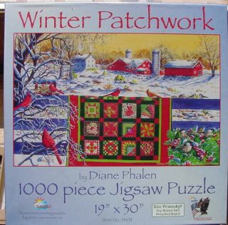   Puzzle Winter Patchwork 19x30 1000 pcs gift barn silo cardinals quilt