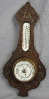 Antique ENGLISH ANEROID BAROMETER & THERMOMETER~Po​rcelain Faces