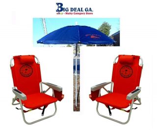   Bahama Backpack Cooler Beach Chairs Red + 1 Blue 7 Beach Umbrella NEW