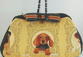   DOG CLUTCH / HANDBAG w REMOVABLE CHAIN & PIN  BELGIUM TAPESTRY