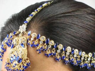 Indian Belly Dance Hair Band Matha Patti Royal Blue Jewelry Jewellery 
