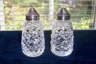 Waterford Crystal GLANDORE Salt & Pepper Shakers Silver EPNS Tops 2 