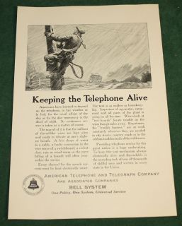 1924 Bell System Telephone Ad Pole Climber Bike Nat Geo