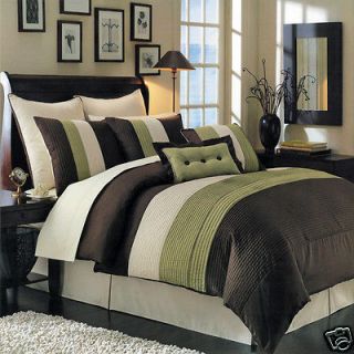 Bedspread Set Full Size Sage, Ivory & Brown Hudson 12Pcs by Royal 
