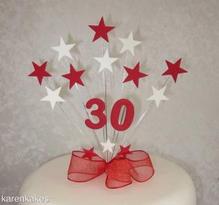 RED & WHITE STAR BIRTHDAY CAKE TOPPER  ANY AGE 13th 16th 18th 21st 