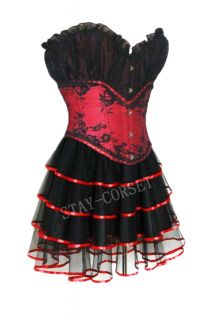 Burlesque Showgirl Black Red Satin Lace Corset Costume Moulin Rouge 