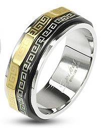 Stainless Steel Black Gold Maze Spinner Ring Band Size 5 6 7 8 9 10 11 