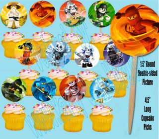 Ninjago Kids Video Game Double sided Images Cupcake Picks Cake Topper 