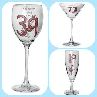   BIRTHDAY WINE COCKTAIL GLASS Any Age 18th 21st 40th funky gift idea