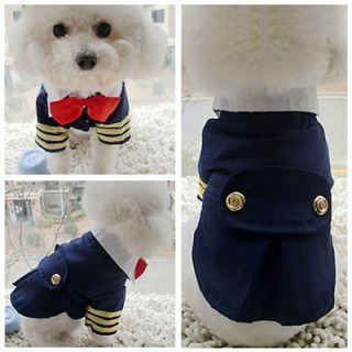 Dog Pet Puppy Black Navy Suit With Red Bow Tie Stripe Doggy Appare 