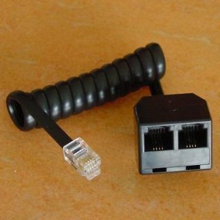 Telephone Plug Jack Adapter Handset RJ9 4P4C Male to 2 x RJ11 6P4C 