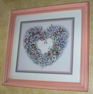 Home Interiors Floral Heart Wreath Picture with Butterflies & Ribbon 