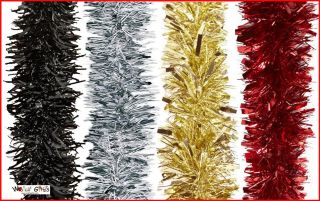 Metre TINSEL Christmas Tree Decoration   Red Gold Black or Silver 
