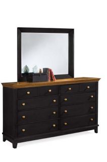 Black/Maple 8 Drawer Triple Dresser Chest of Drawers w Mirror