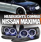 2002 2003 Maxima Black Housing Clear Lens Halo Headlights+Front Bumper 